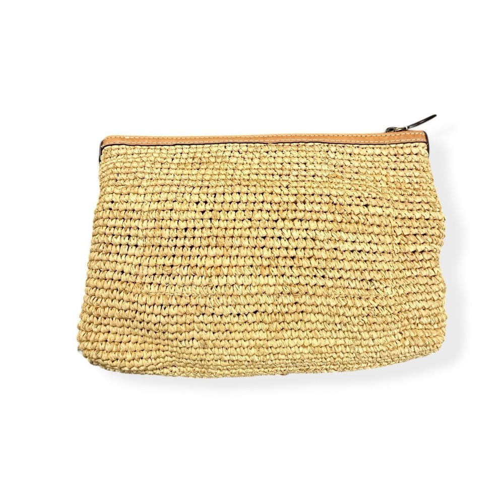 NEW Polo Ralph Lauren Natural Raffia Cow Leather Pouch Wallet Clutch Small Zip - Picture 13 of 13